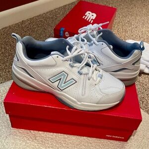 New Balance White and Blue Sneakers